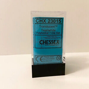 Chessex 7 Polyhedral Dice  Set Translucent Teal White CHX 23015 Cracked Case